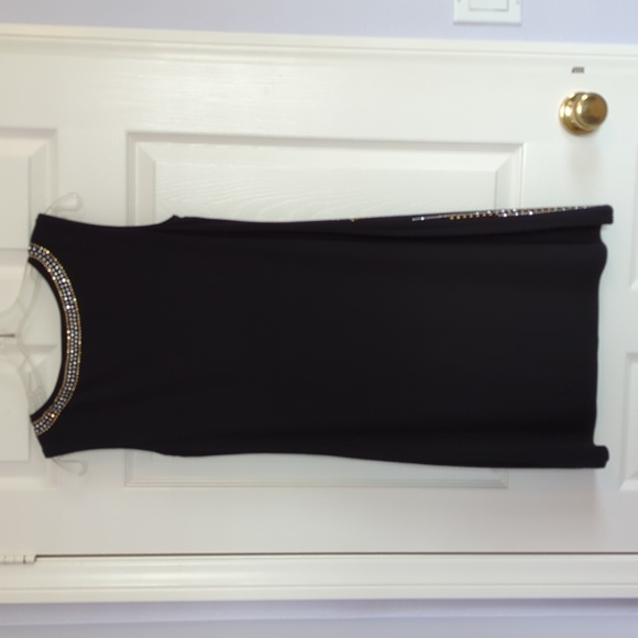 WHBM Black Silver Gold Studded Design Sleeveless Cocktail Art Deco Dress SP - Picture 4 of 6